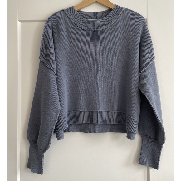 Wild Skye Oversized Cropped Cotton Blend Sweater Steel Blue Womens Large - Picture 1 of 11